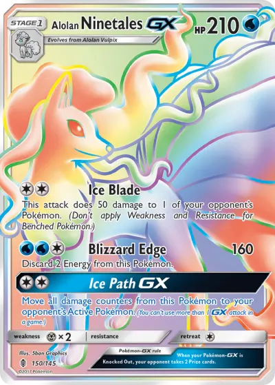 Alolan Ninetales-GX 150/145 Rainbow Rare from Guardians Rising