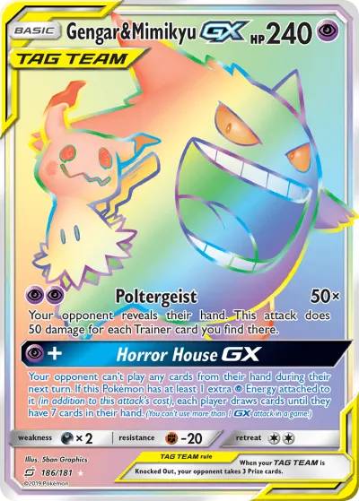 Gengar & Mimikyu-GX 186/181 Rainbow Rare from Team Up