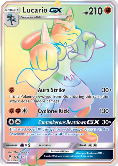 Lucario-GX 135/131 Rainbow Rare from Forbidden Light