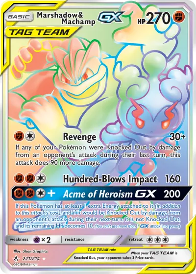 Marshadow & Machamp-GX 221/214 Rainbow Rare from Unbroken Bonds
