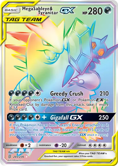 Mega Sableye & Tyranitar-GX 245/236 Rainbow Rare from Unified Minds
