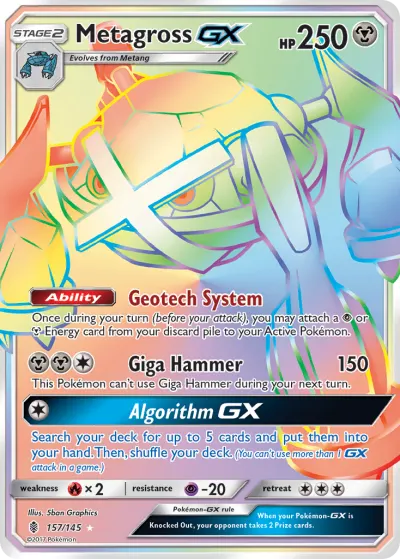 Metagross-GX 157/145 Rainbow Rare from Guardians Rising