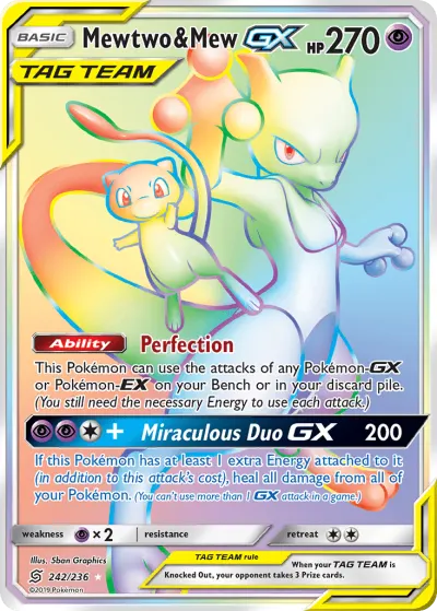 Mewtwo & Mew-GX 242/236 Rainbow Rare from Unified Minds