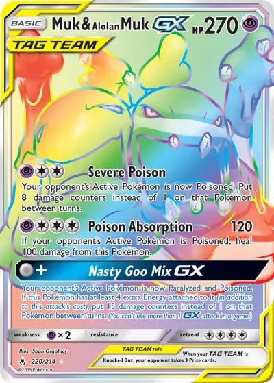Muk & Alolan Muk-GX 220/214 Rainbow Rare from Unbroken Bonds