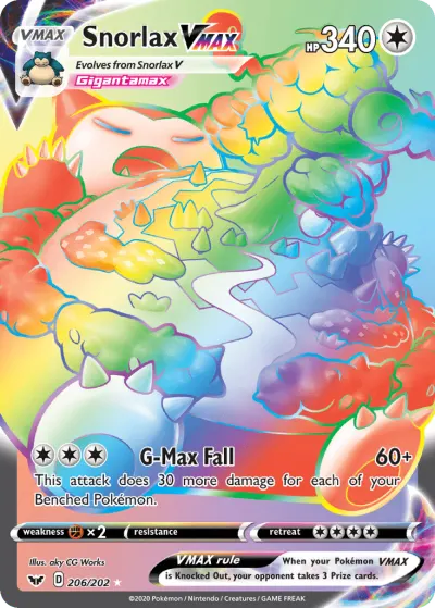 Snorlax VMAX 206/202 Rainbow Rare from Sword & Shield Base