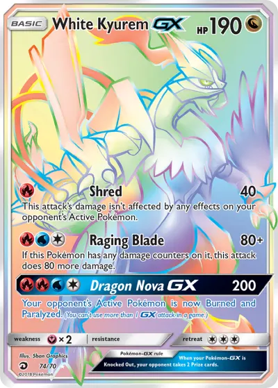 White Kyurem-GX 74/70 Rainbow Rare from Dragon Majesty